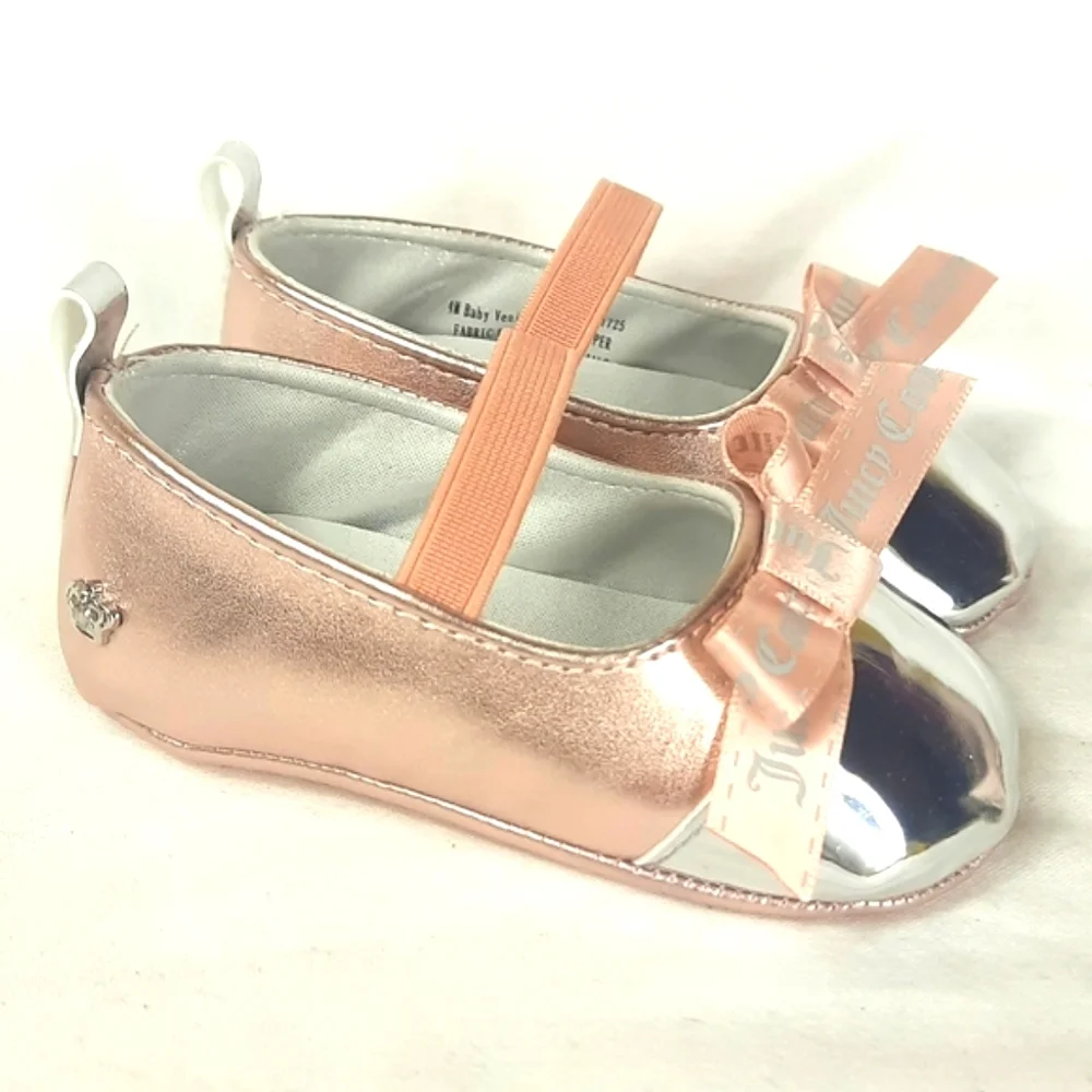 Juicy Couture Baby Venice Baby Shoes Size 4 Rose Gold Silver Metallic with Box